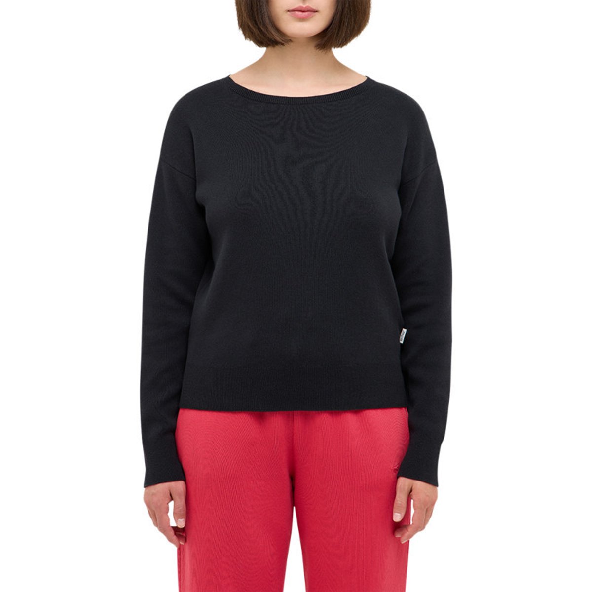 Pull en coton noir uni avec un col rond et des manches longues noir, MUSTANG