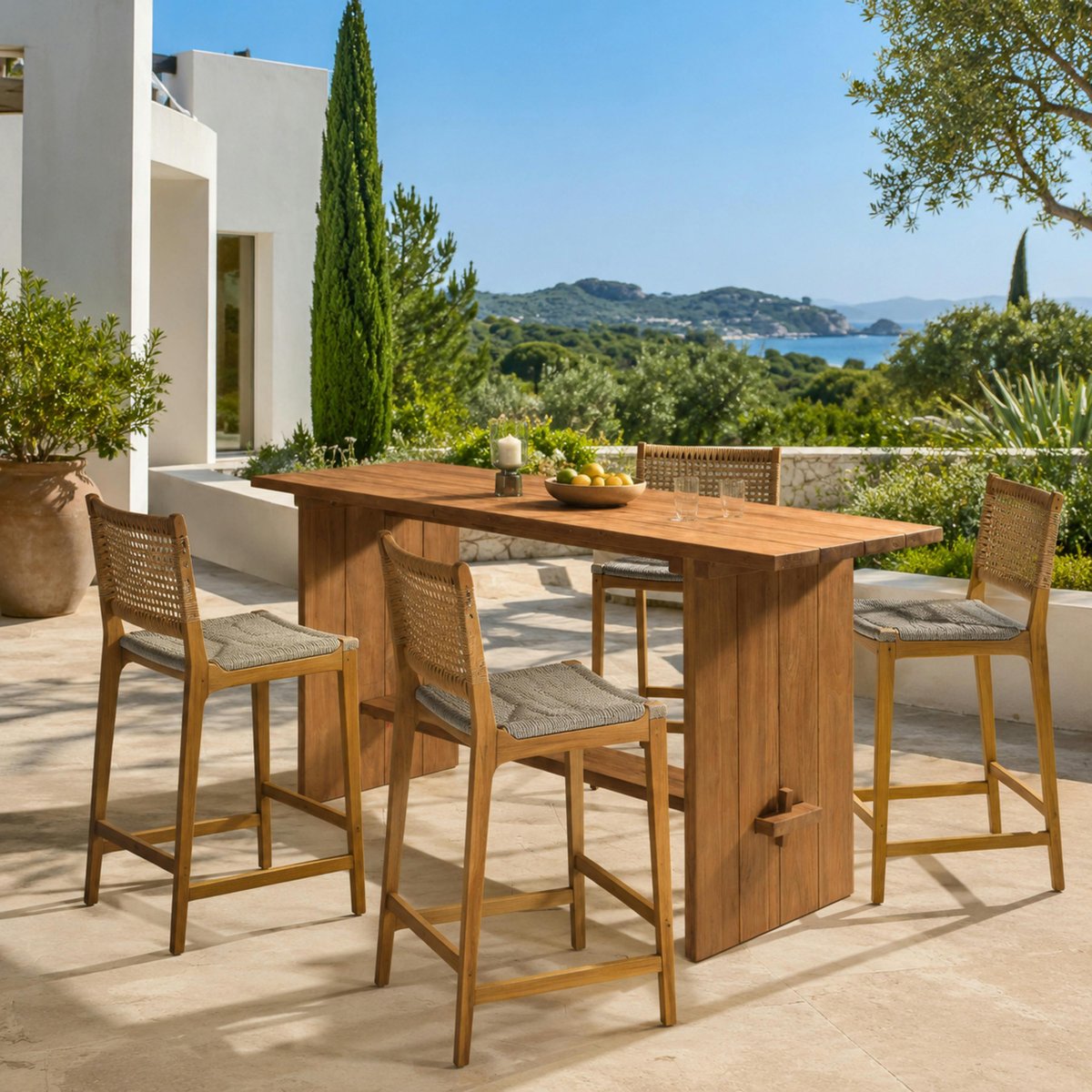 Bar de jardin 240 cm en teck recyclé ORIA bois naturel, PIER IMPORT