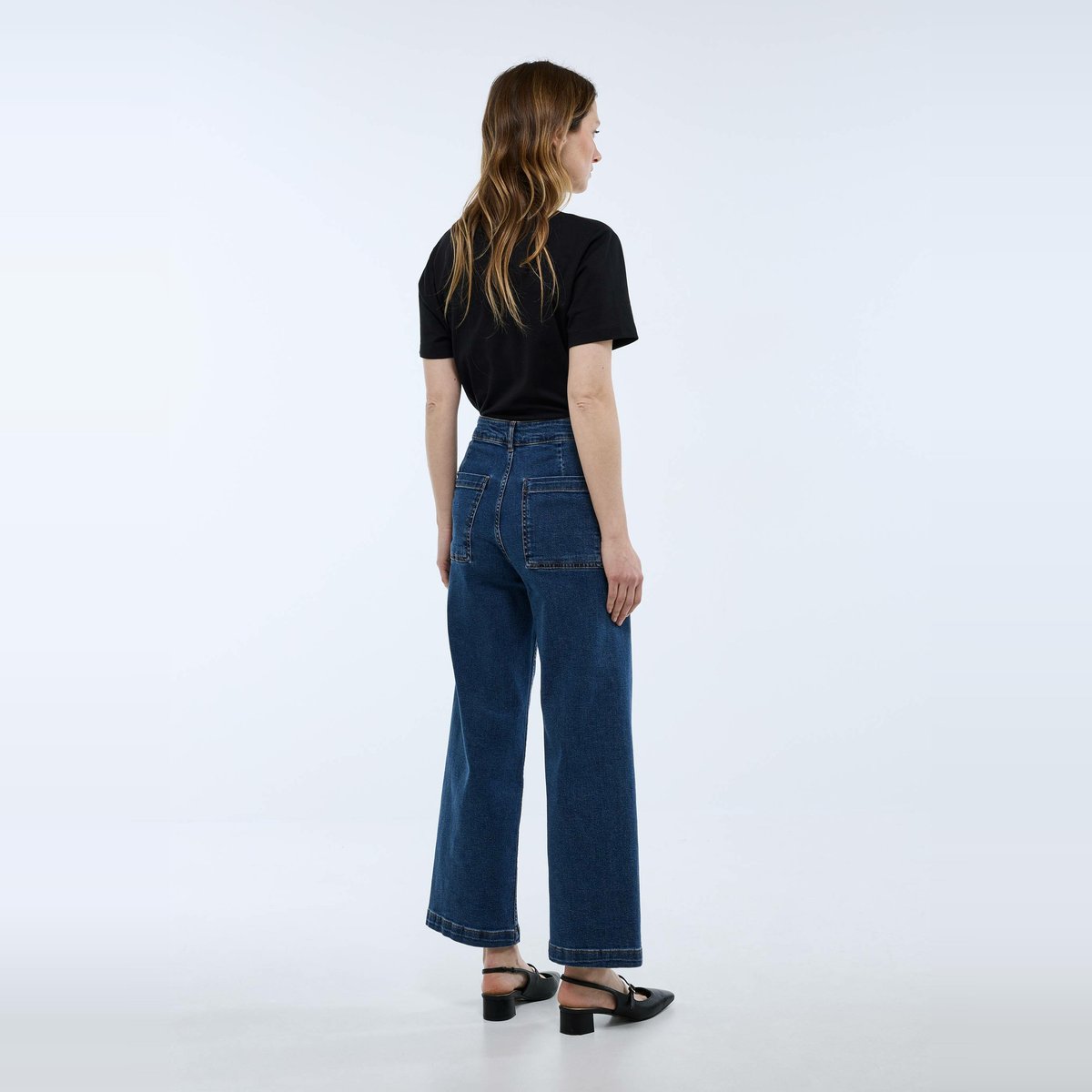 Jean large taille haute stone denim, MONOPRIX