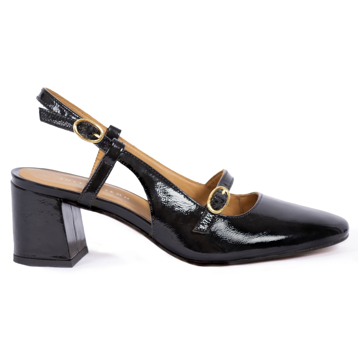 Escarpins slingback cuir vernis noir, JULES & JENN