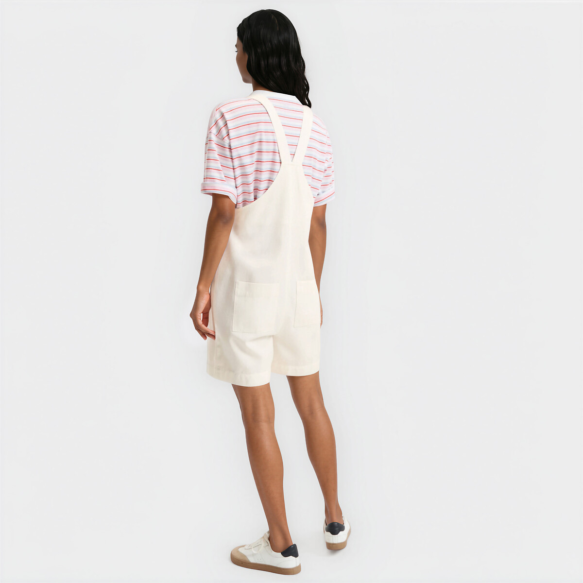 Lyocell/Cotton Short Denim Dungarees ivory, LA REDOUTE COLLECTIONS