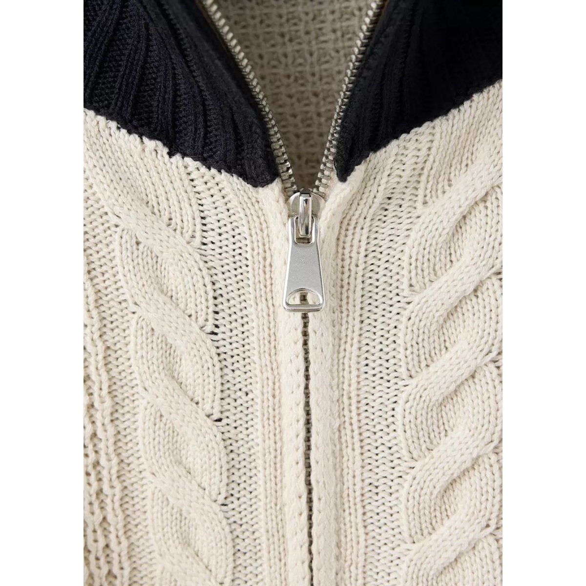 Veste en maille torsadée à rayures contrastées sable, MANGO
