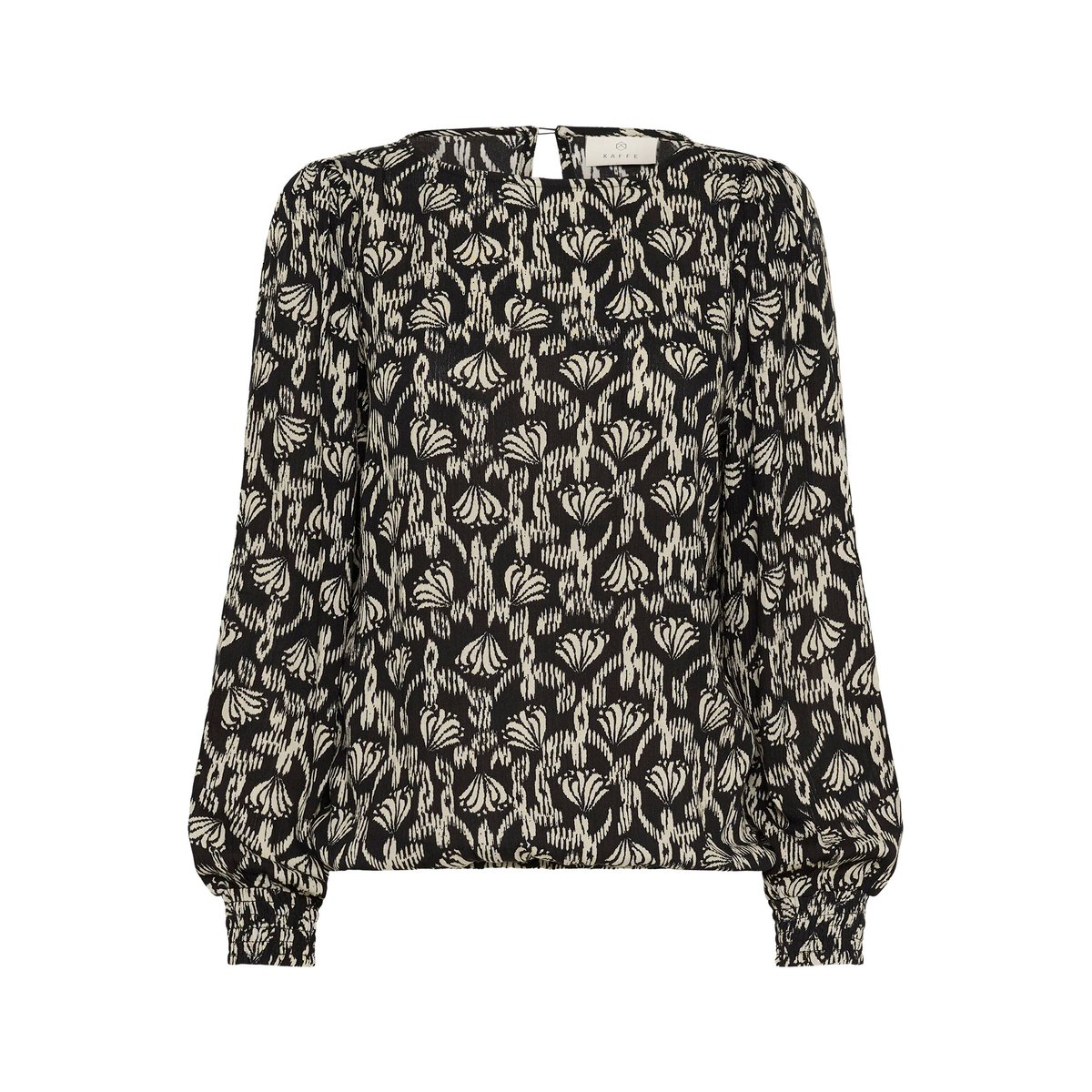 Blouse à manches longues noir black feather gray floral, KAFFE