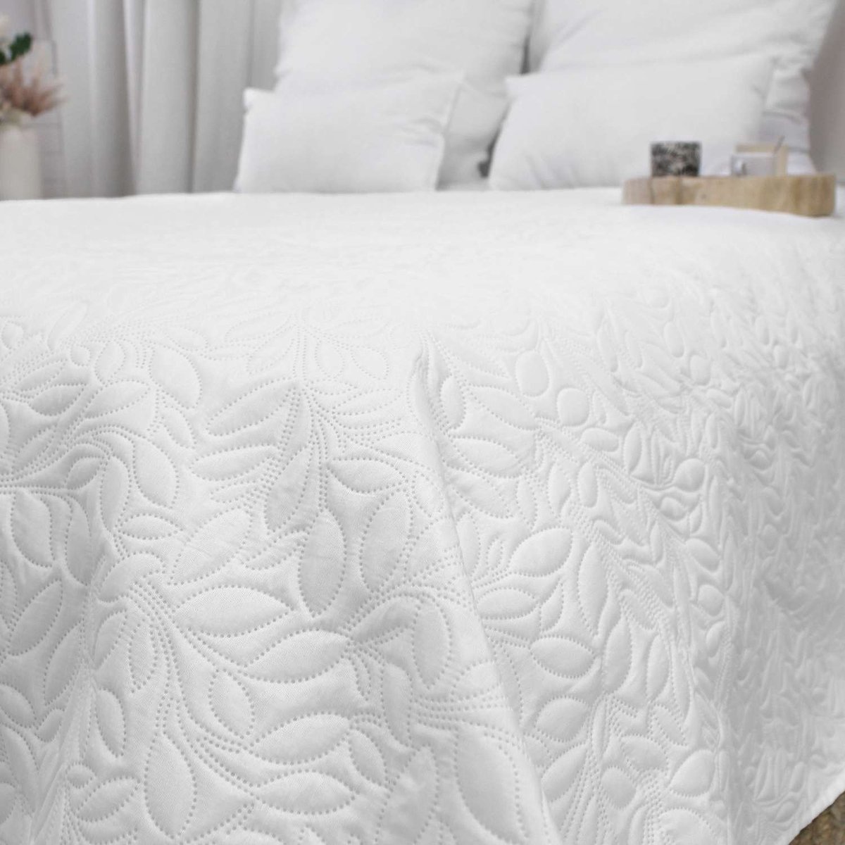 Couvre-lit imprimé floral blanc, TOILINUX