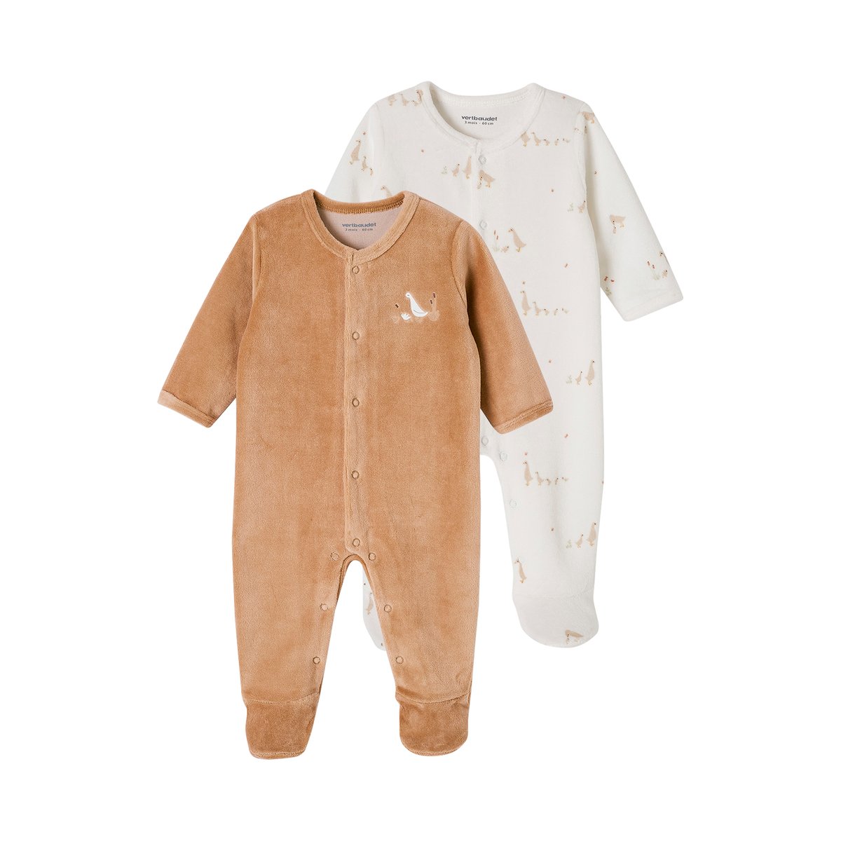 Lot 2 dors-bien velours ouverture naissance cappuccino, VERTBAUDET