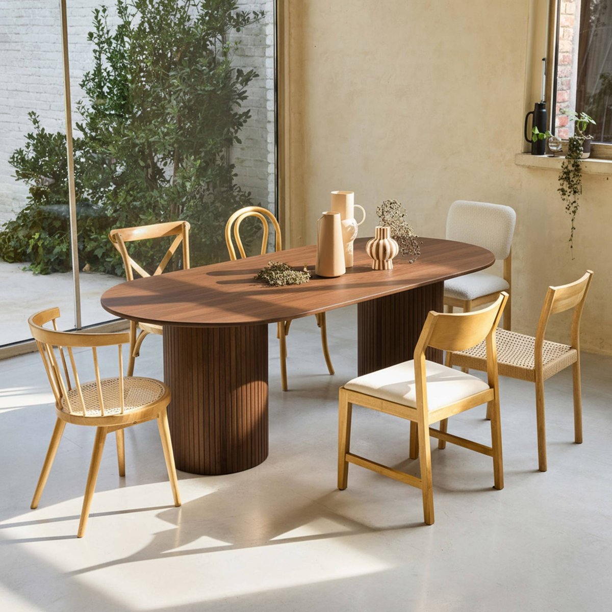 Table à manger oblongue placage chêne 8 places ESTELLE noir, SWEEEK