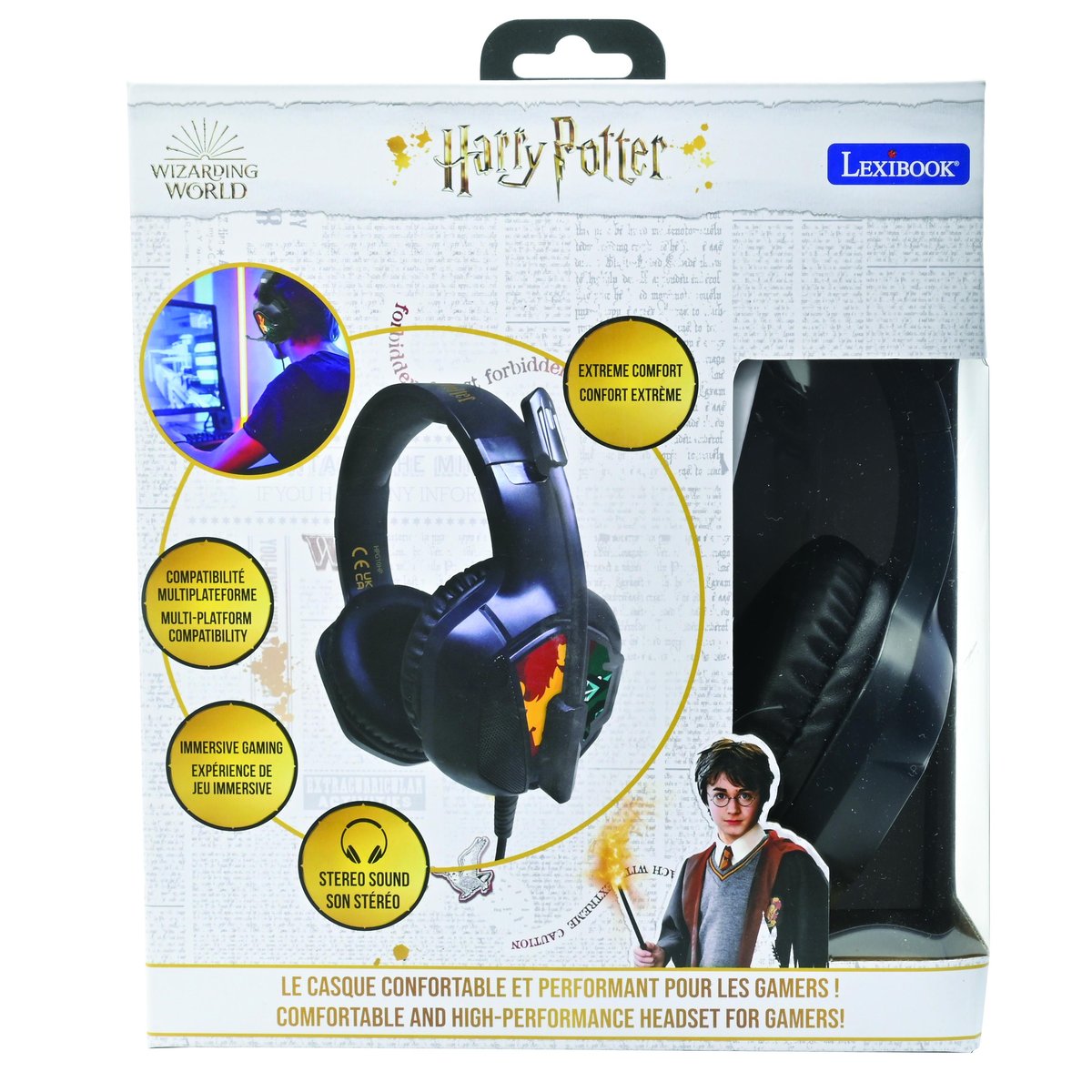 Casque Gaming Filaire lumineux avec micro desgin Harry Potter noir, LEXIBOOK