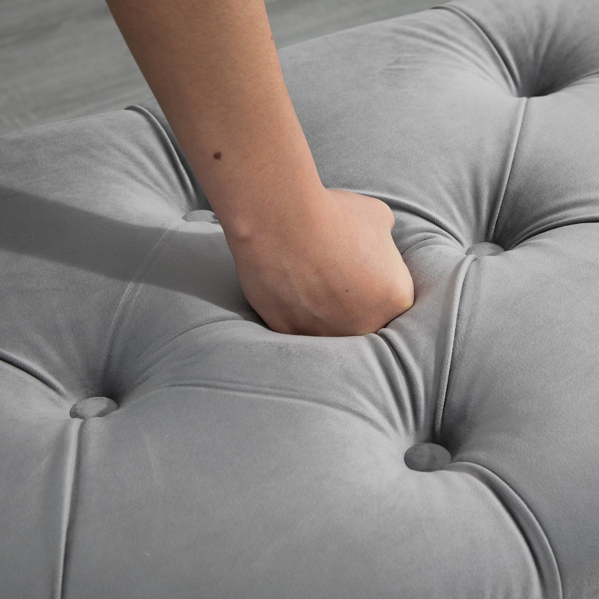 Pouf de rangement Velours (100 % polyester) gris clair, HOMCOM