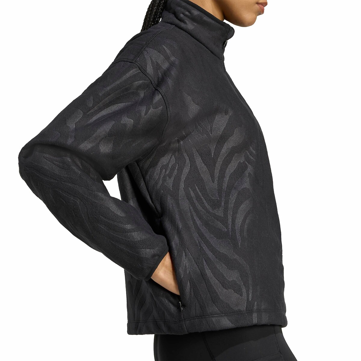 Polaire demi-zip imprimé animalier noir, adidas Performance