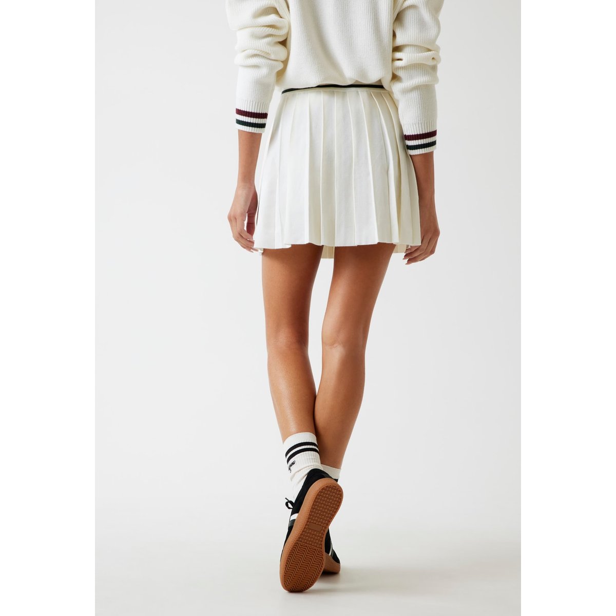 Mini-Jupe Plissée Laine Mélangée crème, GUESS