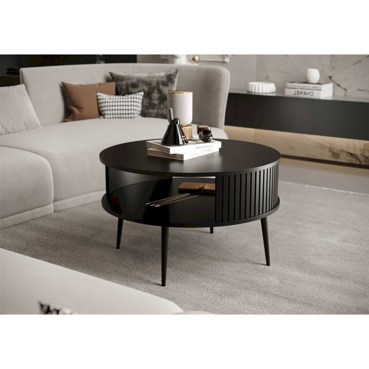 Table basse ronde collection PIVIANO noir mat, RECOLLECTION