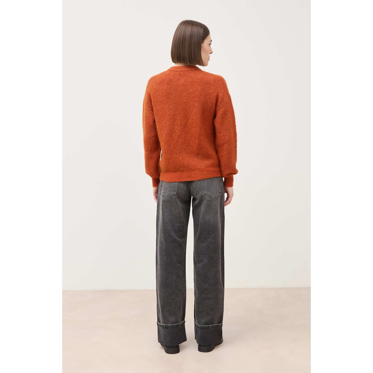Gilet manches longues col rond marron cognac, BONOBO
