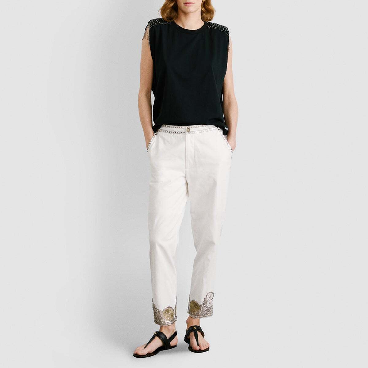 T-Shirt Avec Pierres Décoratives Sur Les Épaules noir, PEPE JEANS
