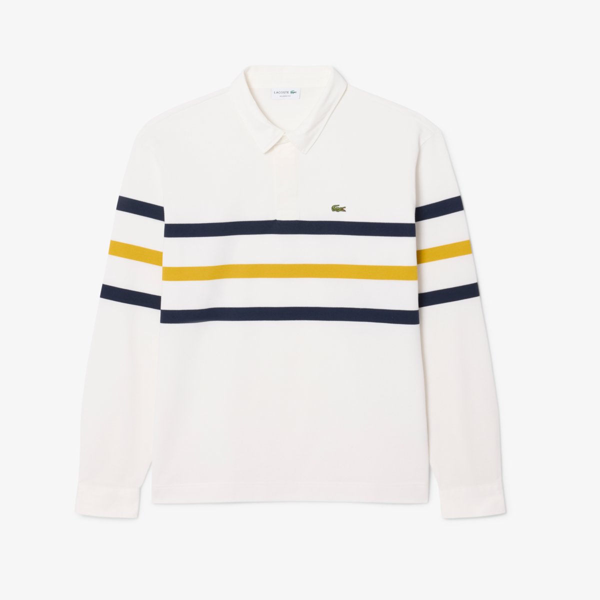 Polo rugby Piqué rayé relaxed fit blanc-70v, LACOSTE