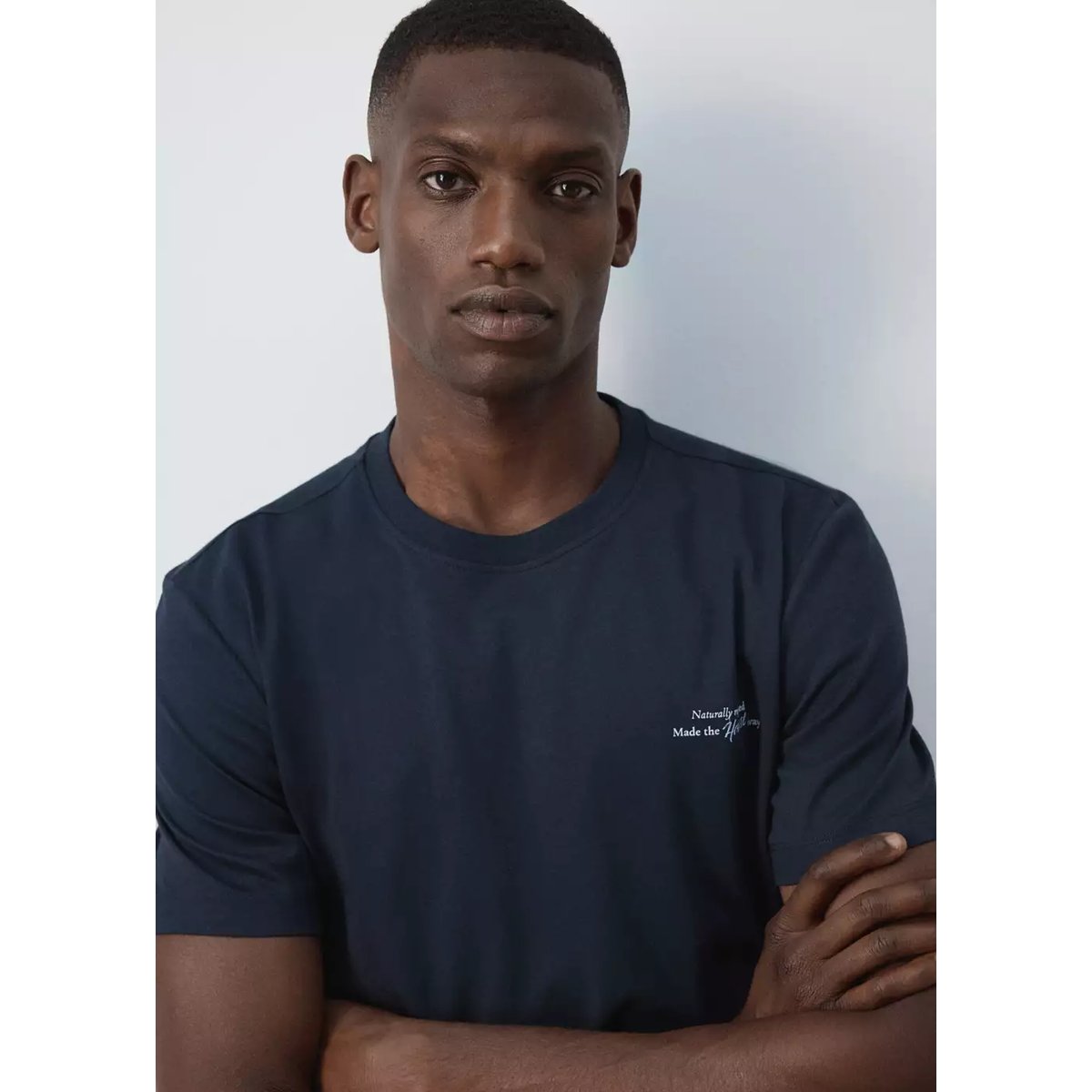 T-shirt 100 % coton texte bleu marine foncé, MANGO MAN
