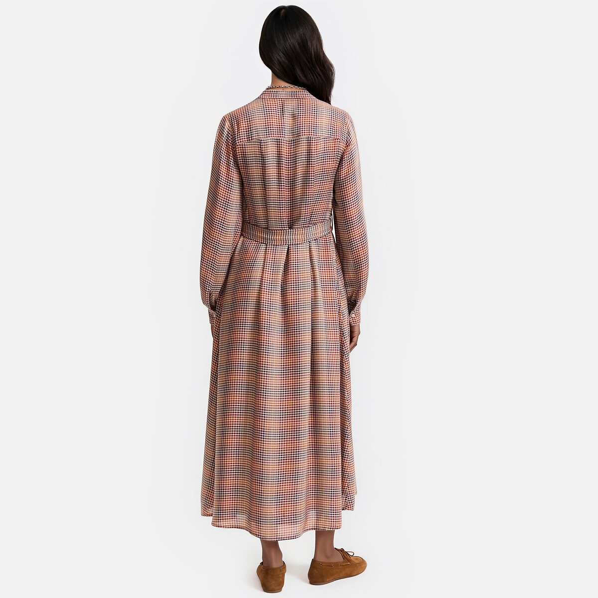 Robe-chemise longue, à carreaux et volants, manches longues carreaux, LA REDOUTE COLLECTIONS