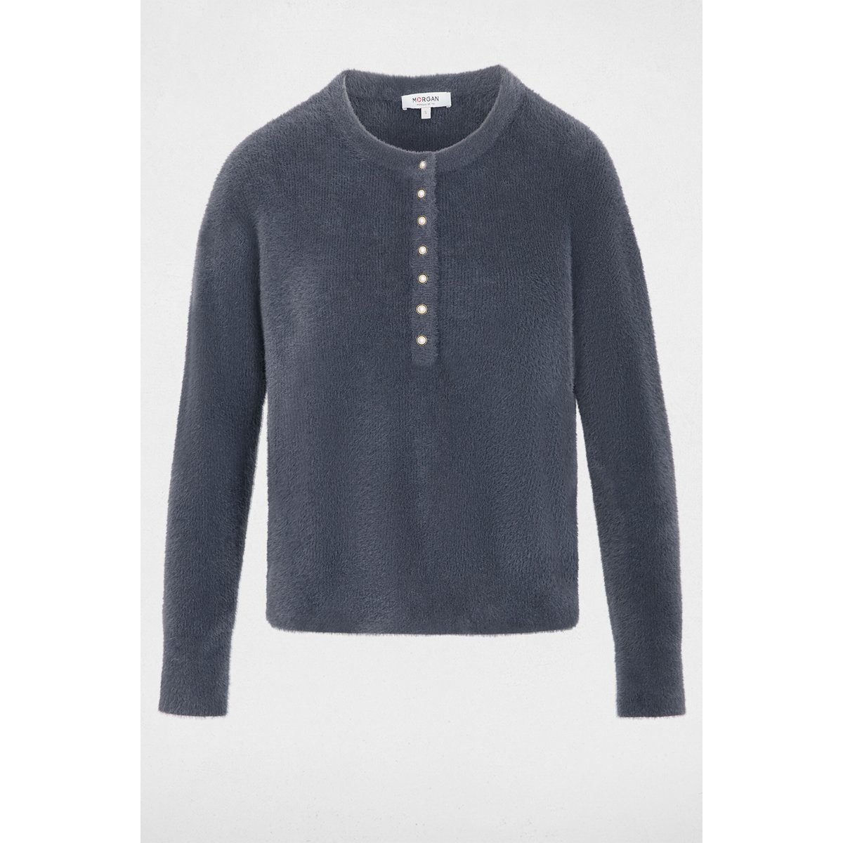 Pull col rond à boutons denim gris fonce, MORGAN