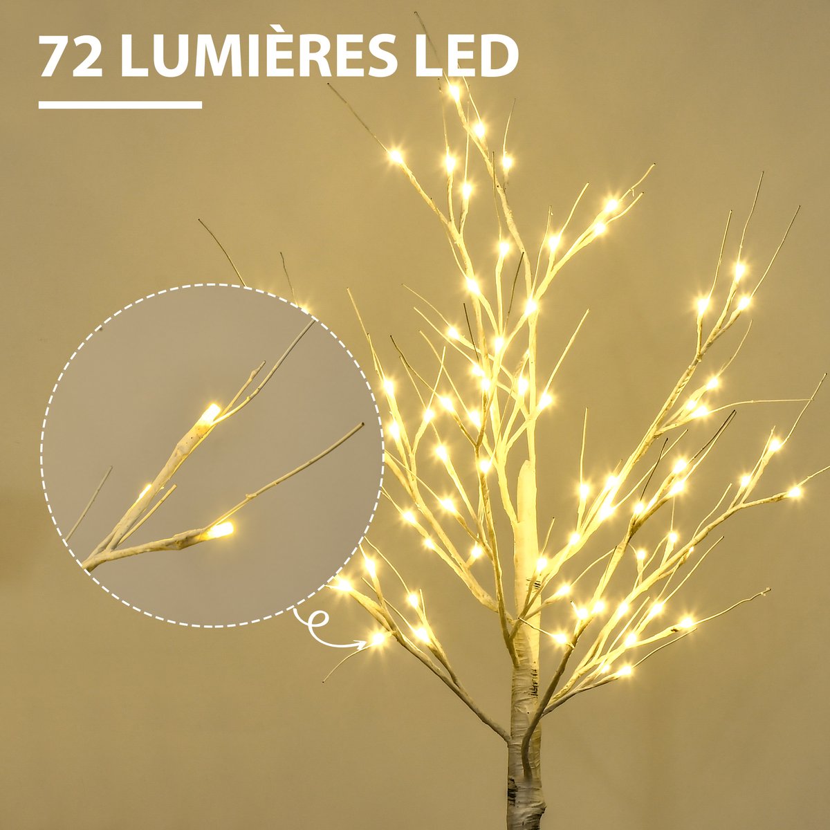 Arbre illuminé PP Blanc blanc, HOMCOM
