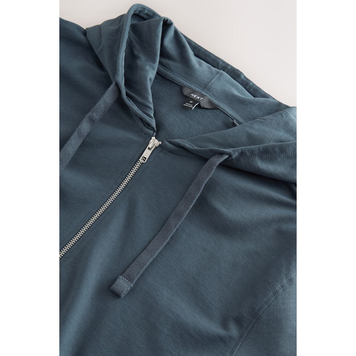 Sweat à capuche léger zippé 100 % coton bleu pétrole, NEXT