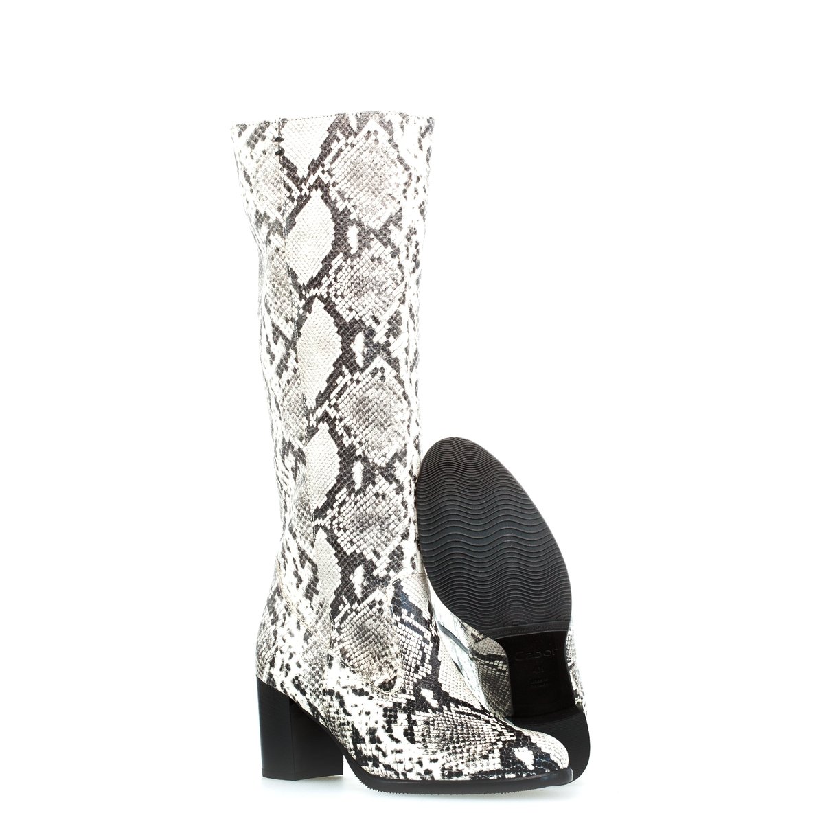 Bottes en cuir à talon façon block gris, GABOR