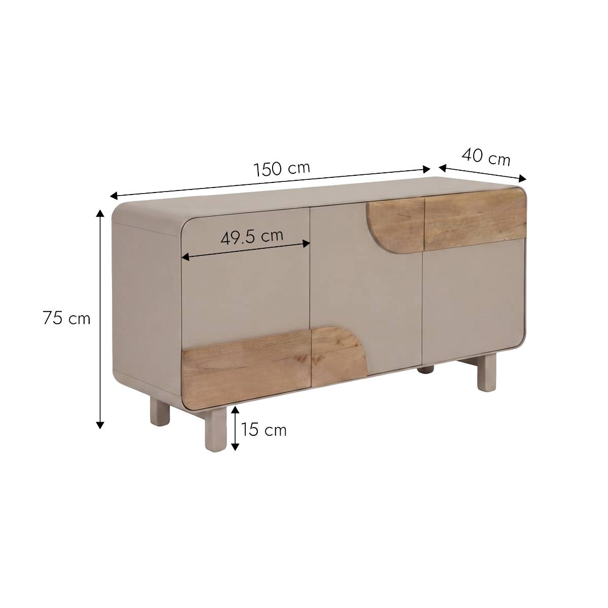 Buffet en bois de manguier KEZIA gris, MADE IN MEUBLES
