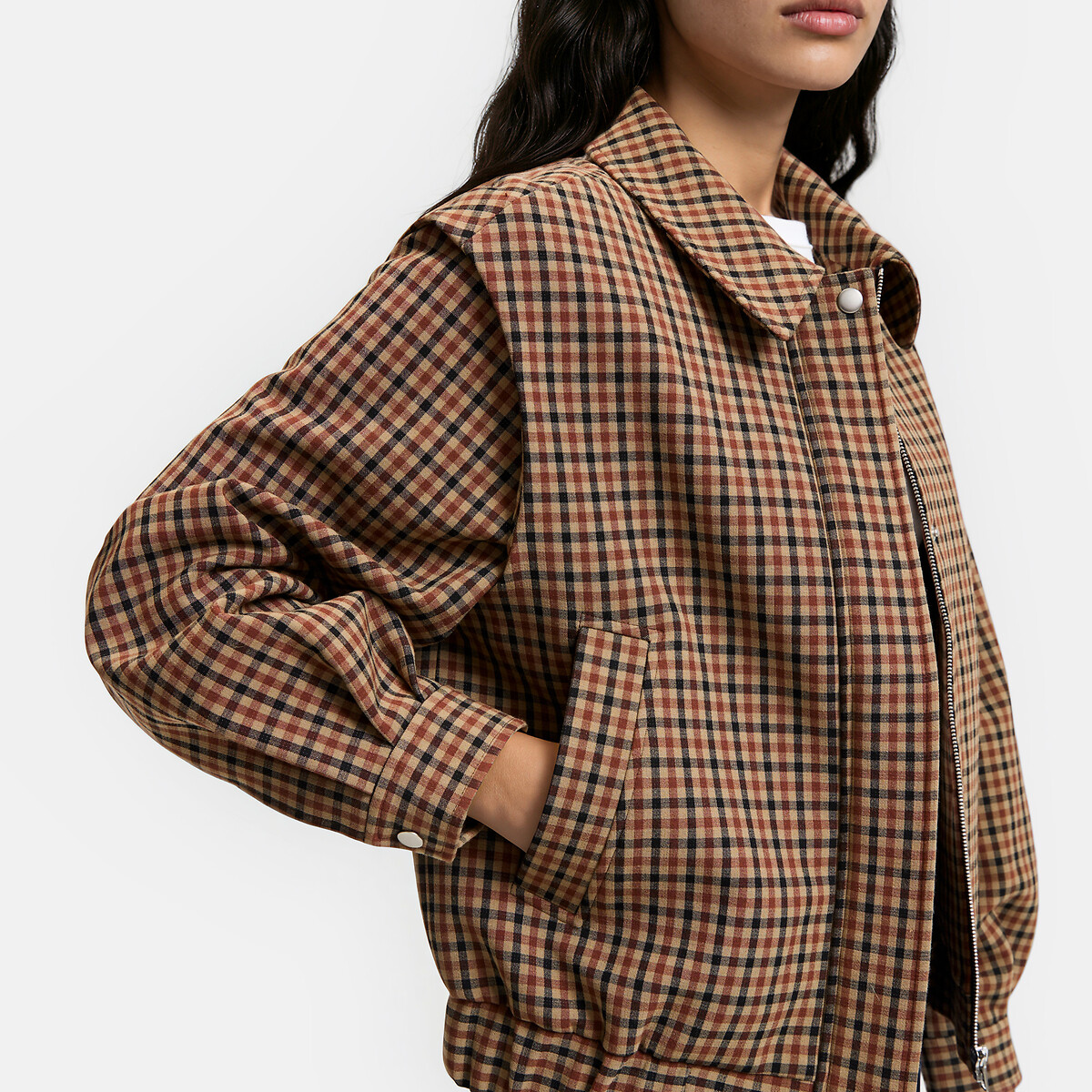Blouson à carreaux à col chemise carreaux beige, LA REDOUTE COLLECTIONS