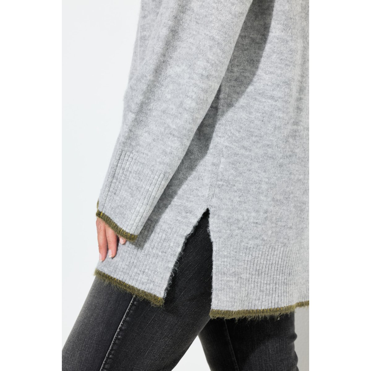 Pull à col montant et manches longues gris clair chiné, ULLA POPKEN