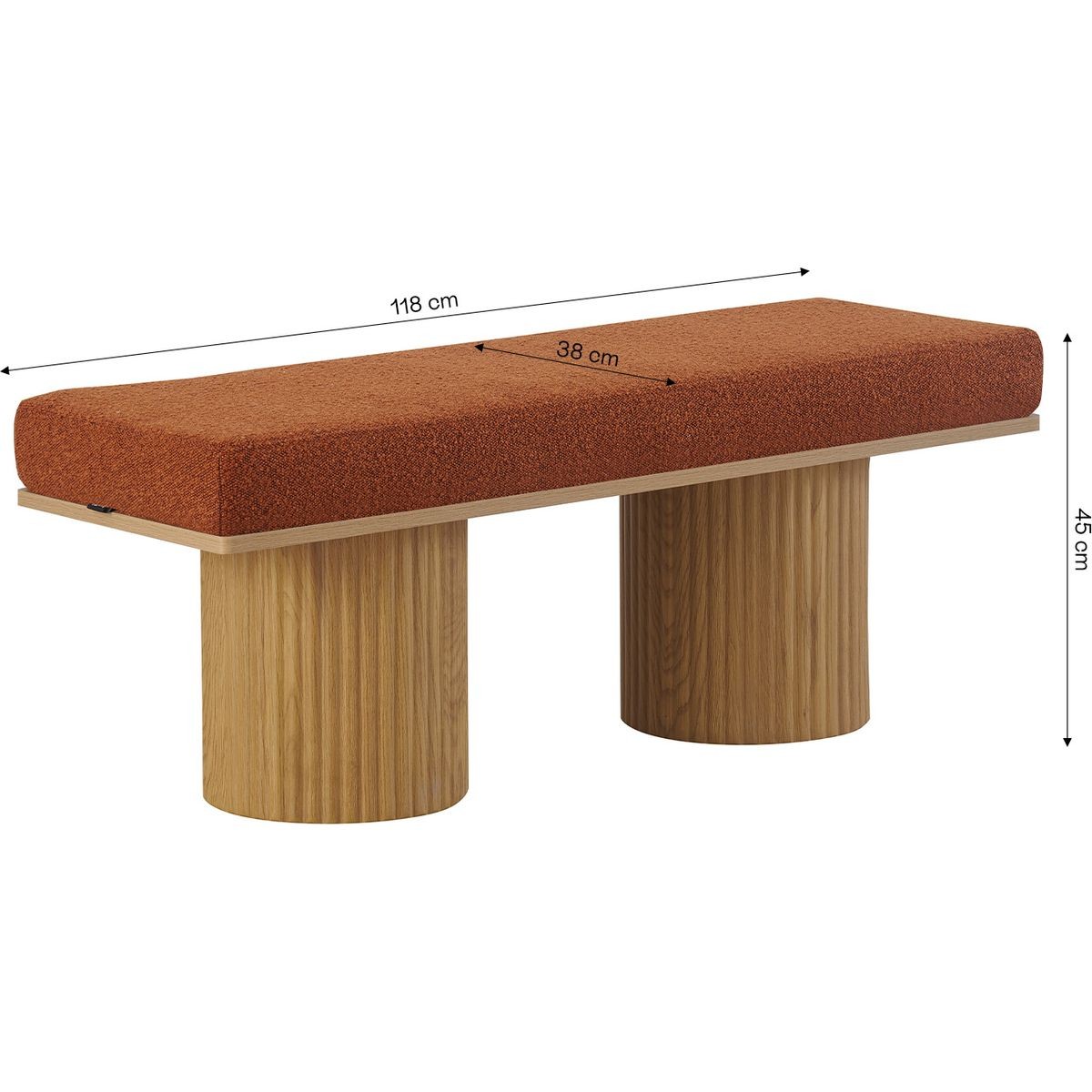 Banc en tissu bouclé - MAHE rouille, HOMIFAB