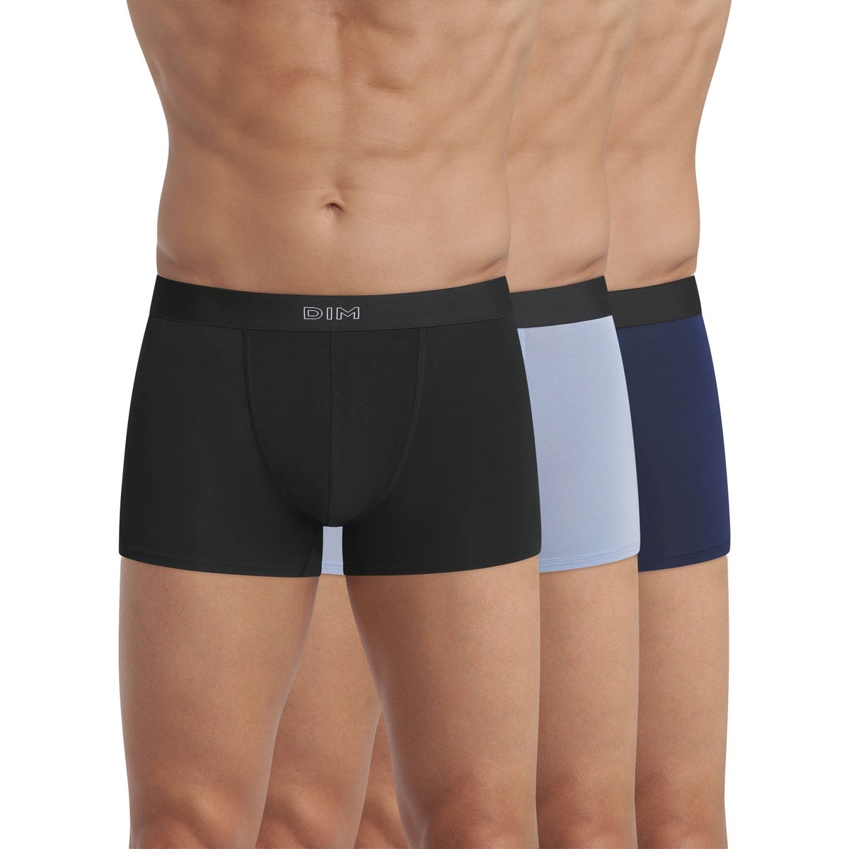 Lot de 3 boxers Pur Confort noir + bleu + bleu clair, DIM