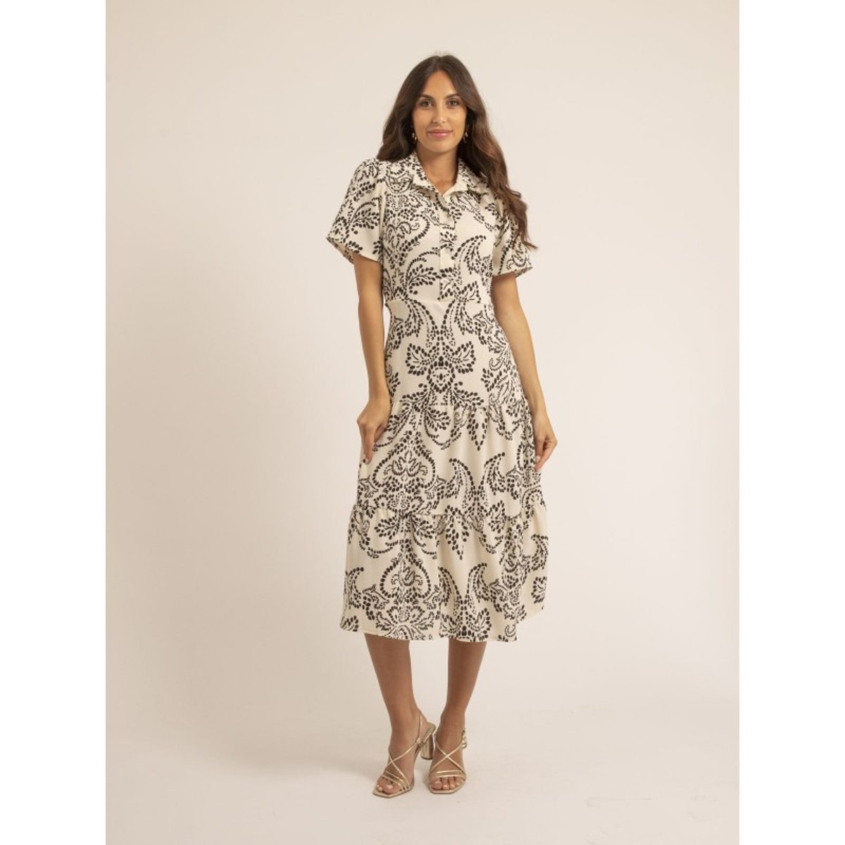 Robe Mi-longue Motifs Ionela blanc, DONA LISA