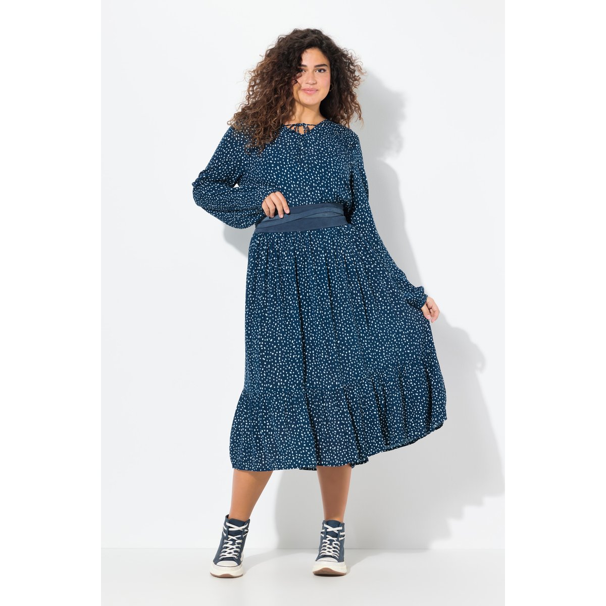 Robe midi à manches longues bleu encre, ULLA POPKEN