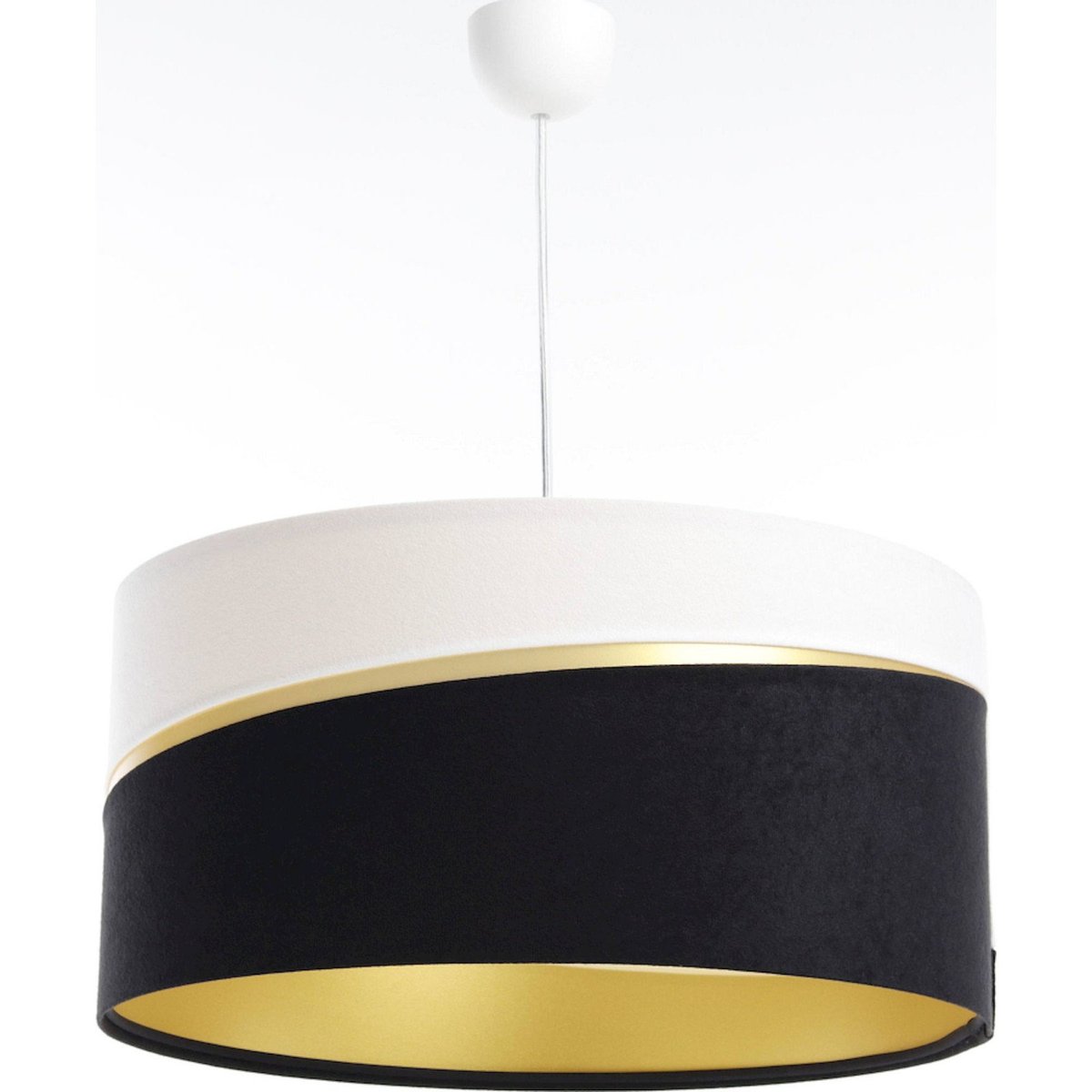 Suspension en lin SWING abat-jour en satin microfibre blanc et noir, liseret doré et intérieur doré, BPS KONCEPT
