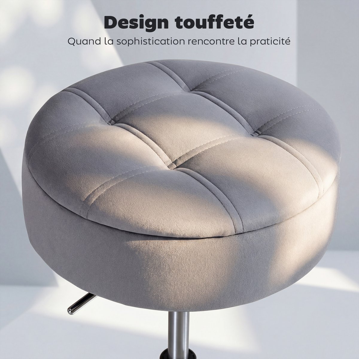 Tabouret de bar Velours Gris gris, HOMCOM
