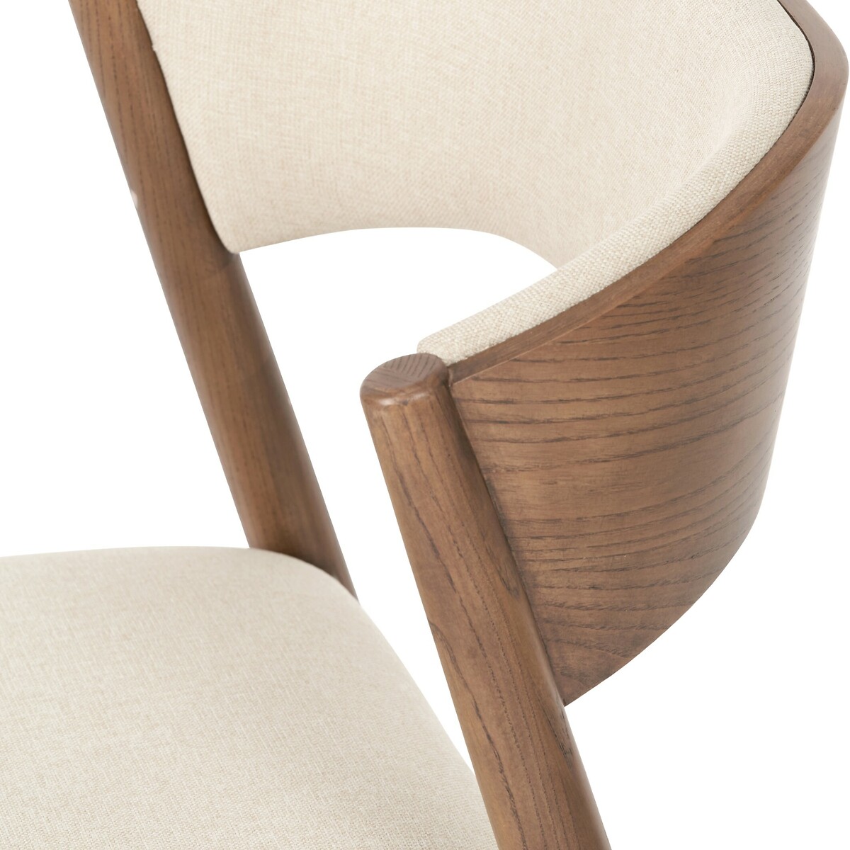Elion Mid-Century Linen & Ash Wood Curved Back Dining Chair dark wood, ÉDITÉ