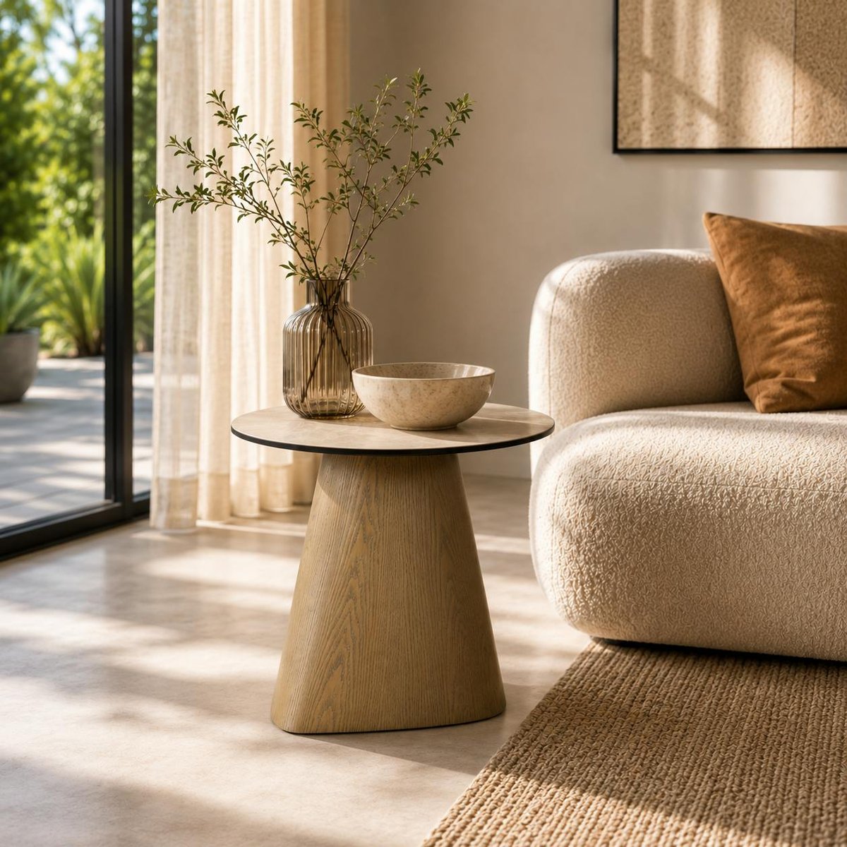 Bout de canapé design en céramique CALA beige, PIER IMPORT