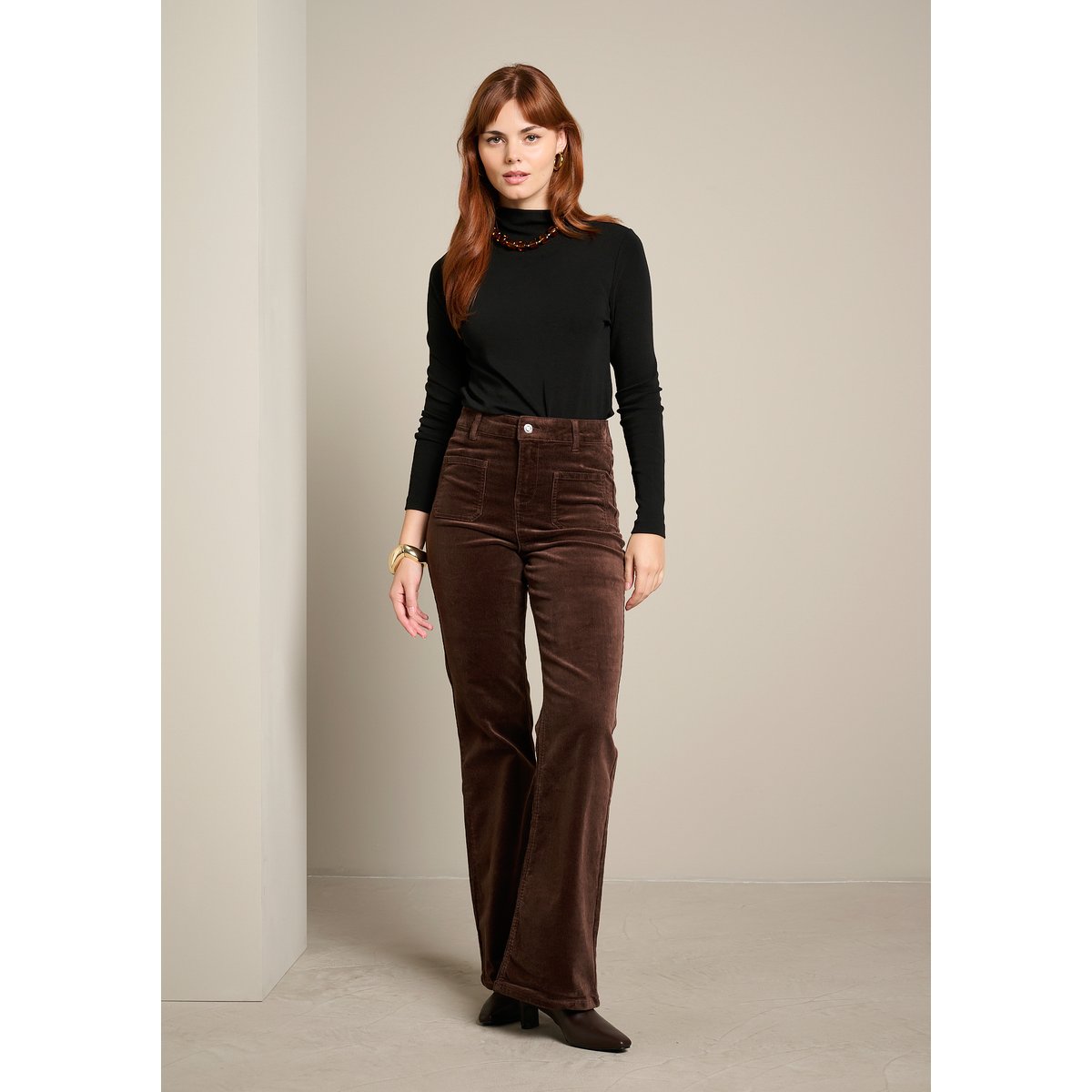 T-shirt col montant manches longues noir, LOLALIZA