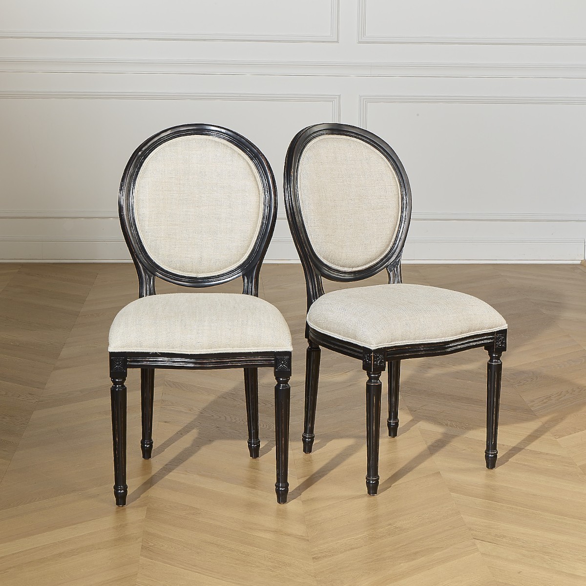 Lot de 2 chaises en bois couleur noire et lin MEDAILLON lin, ROBIN DES BOIS