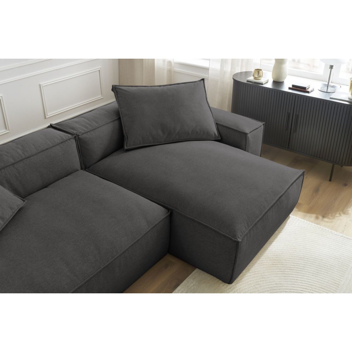 Canapé d'angle fixe 3 places en tissu chiné, BOHEME gris foncé, BOBOCHIC