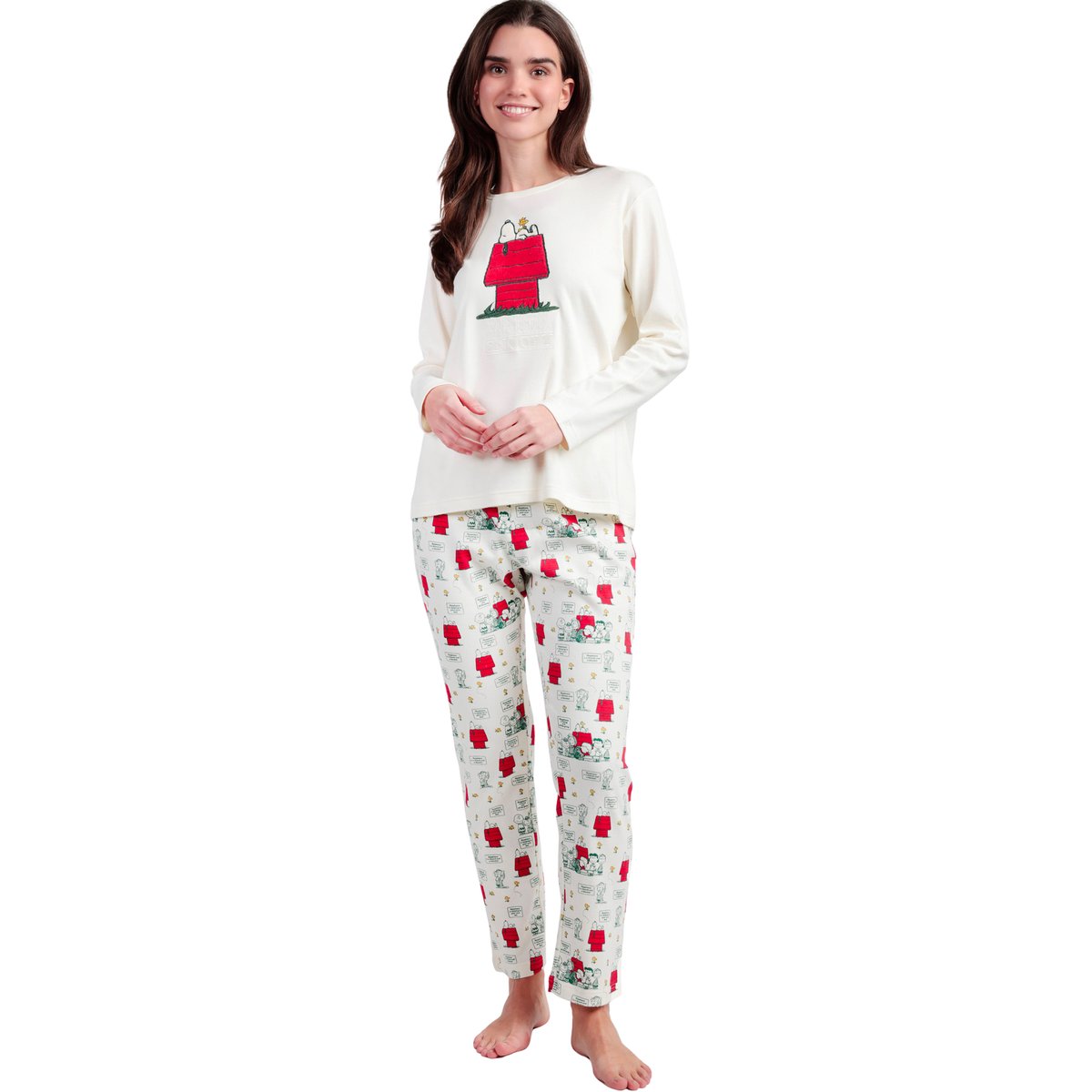 Pyjama pantalon top manches longues Classic Peanuts ivoire, ADMAS
