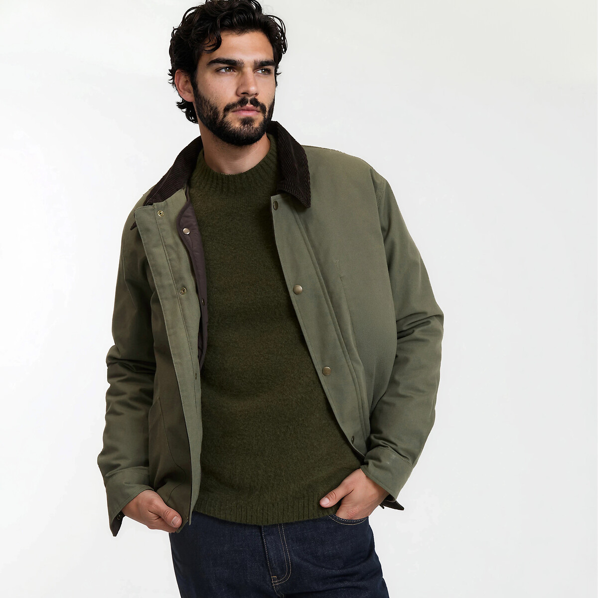 2-in-1 Jacket with Corduroy Collar khaki, LA REDOUTE COLLECTIONS