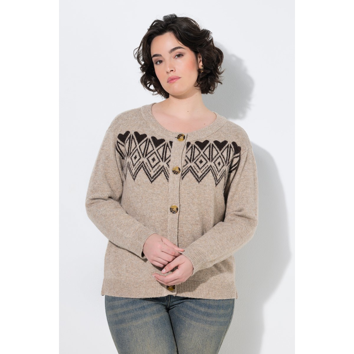 Cardigan motif norvégien beige mélangé, ULLA POPKEN