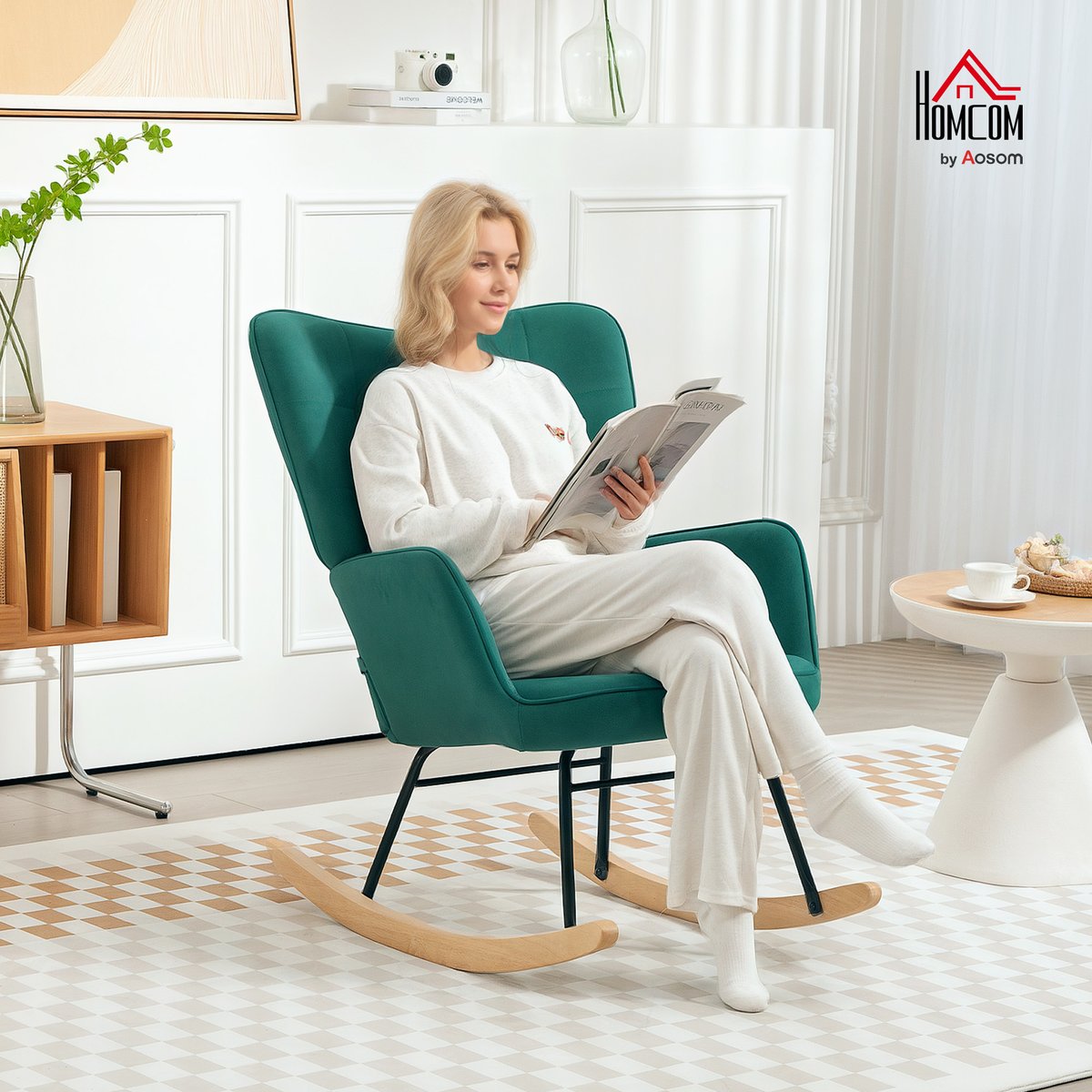 Fauteuil à bascule Velous Vert foncé vert foncé, HOMCOM