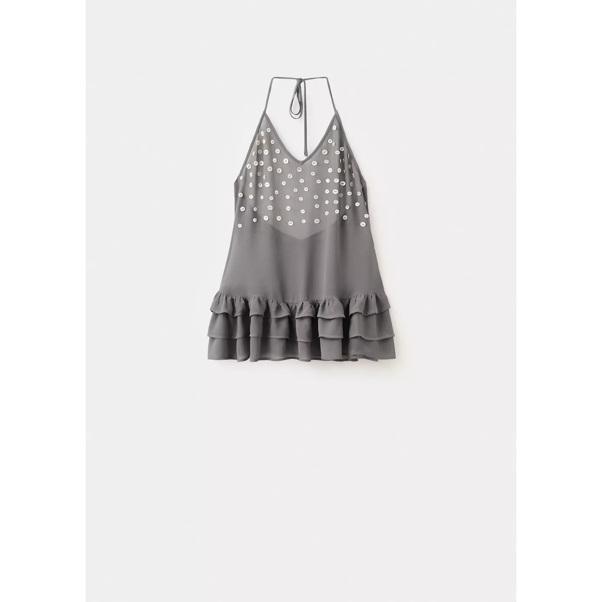 Robe à volantes et boutons gris chiné moyen, MANGO