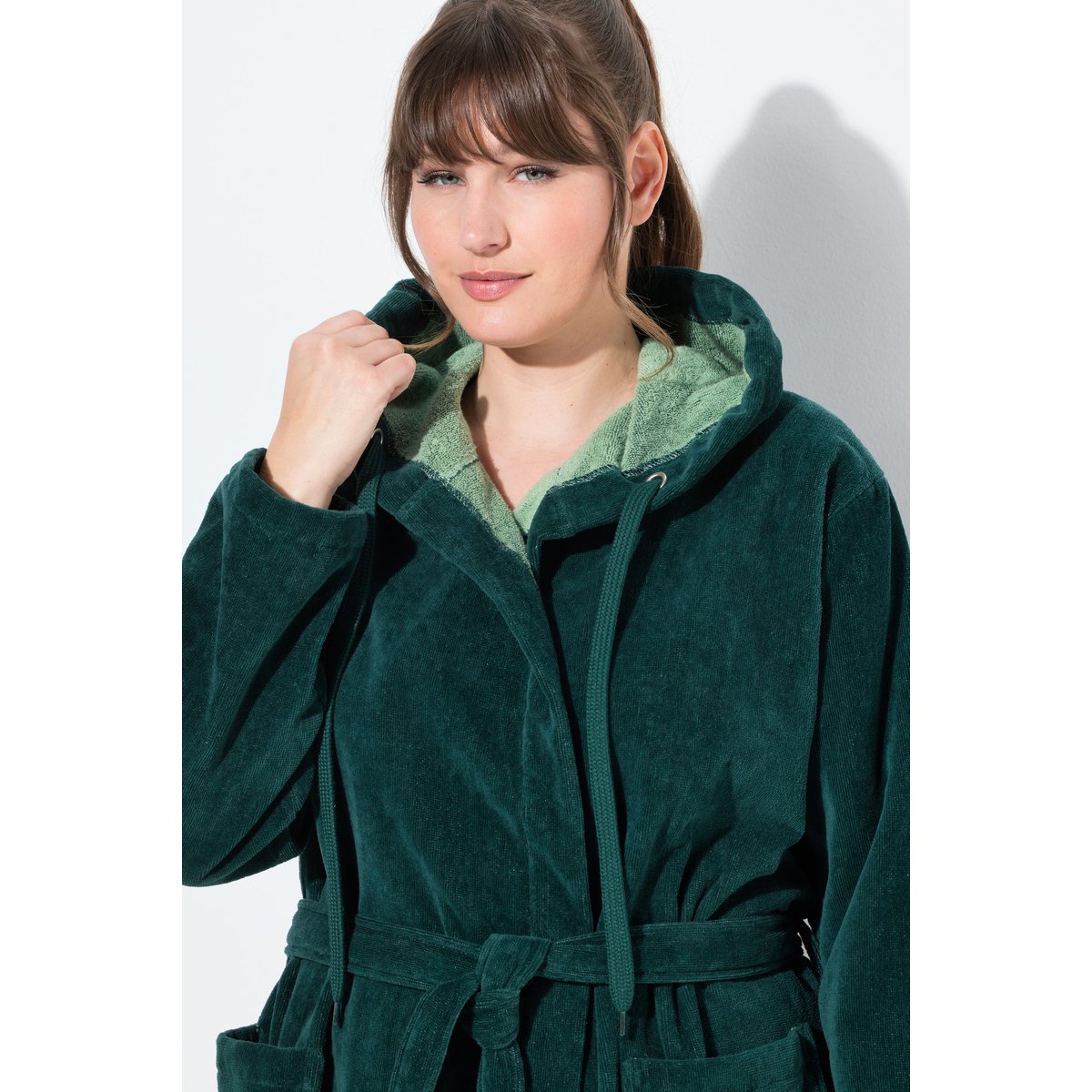 Peignoir réversible en tissu éponge vert minuit, ULLA POPKEN