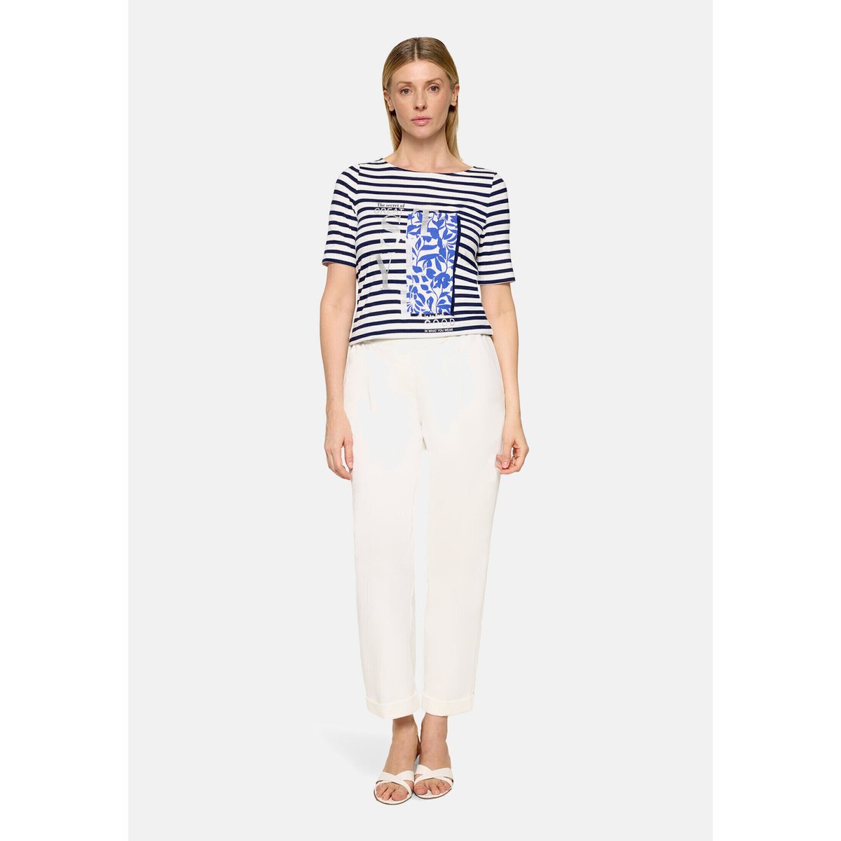 T-shirt à rainures à motif placé blanc/bleu, BETTY BARCLAY