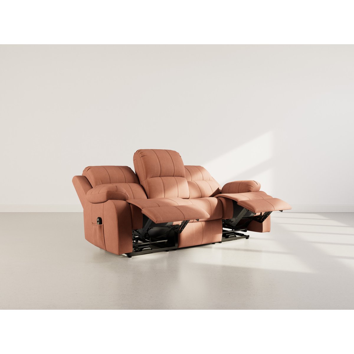 Canapé relax électrique velours côtelé 3pl, ARMAND terracotta, BEST MOBILIER