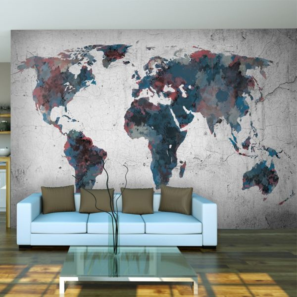 Papier peint intissé panoramique Carte du monde World map on the wall gris / argent, EDEN