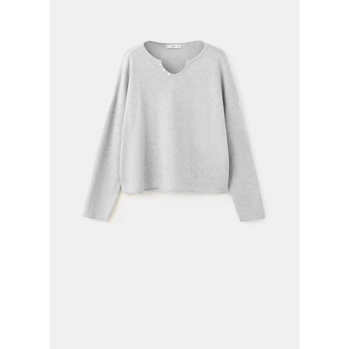 Pull-over maille col en V gris chiné moyen, MANGO TEEN
