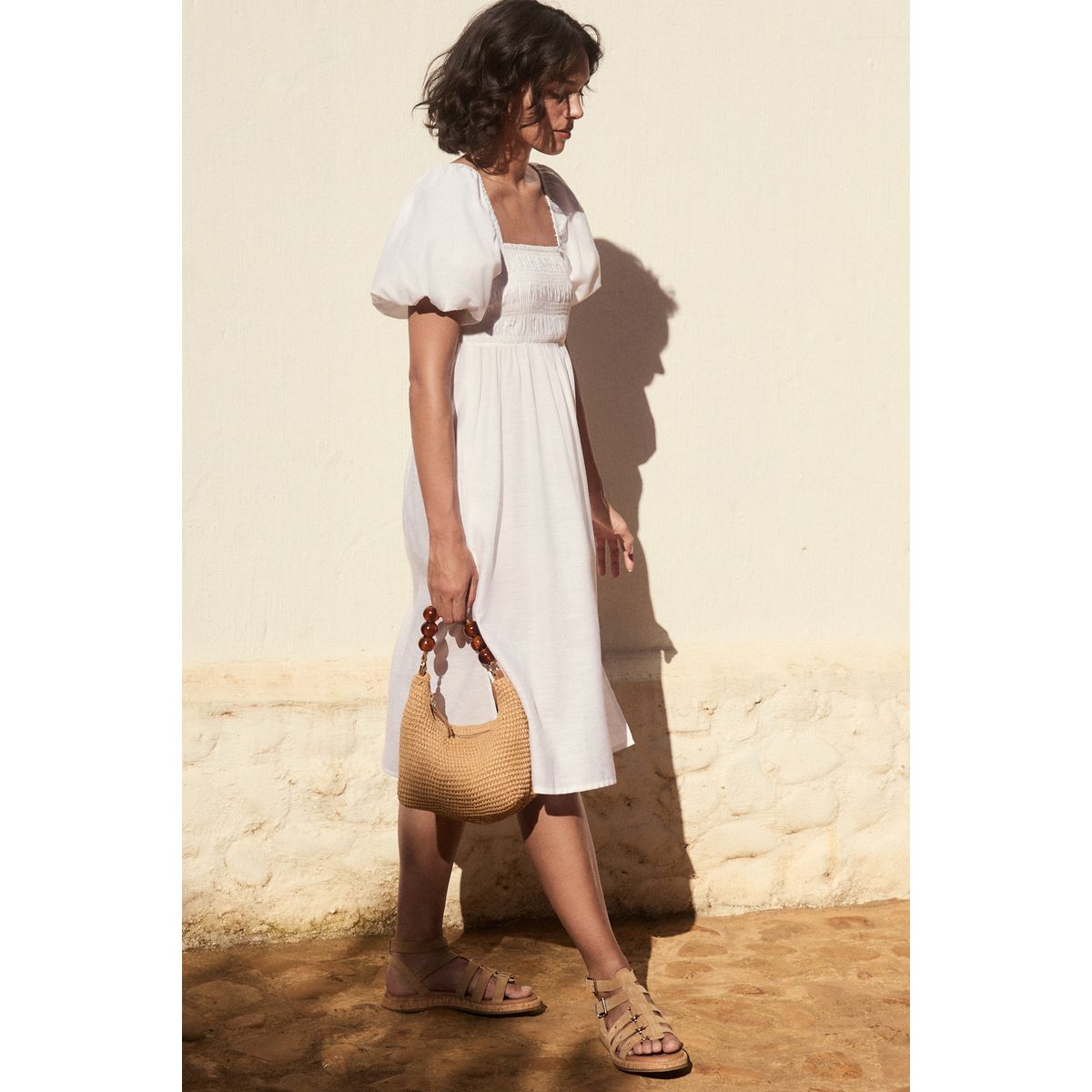 Robe midi à épaules dénudées blanc, NEXT