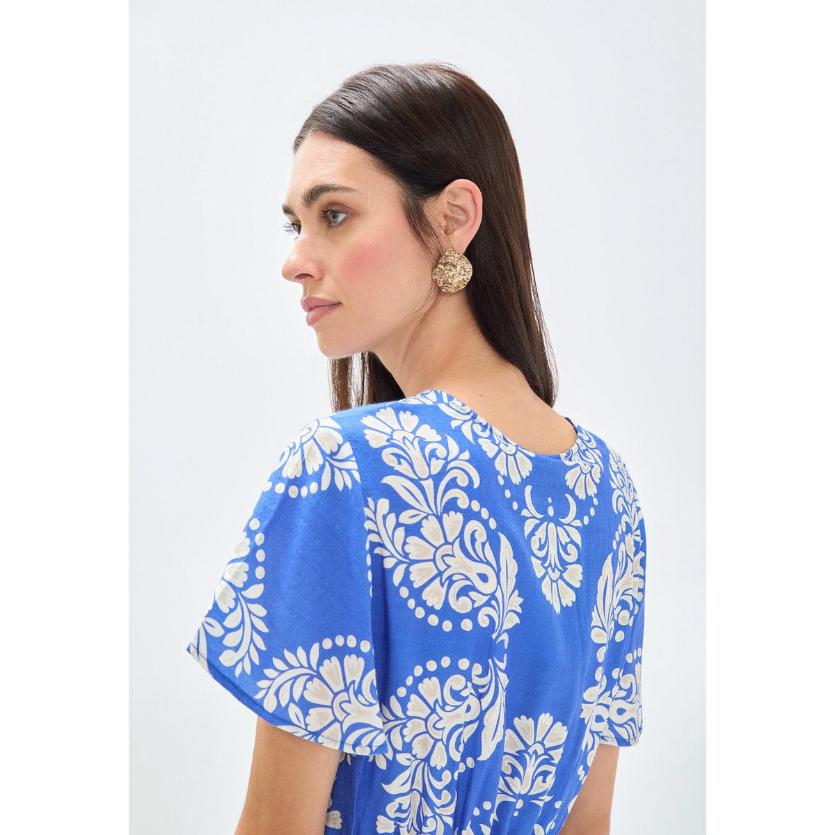 Robe longue imprimé paisley col en V ciel, LOLA CASADEMUNT
